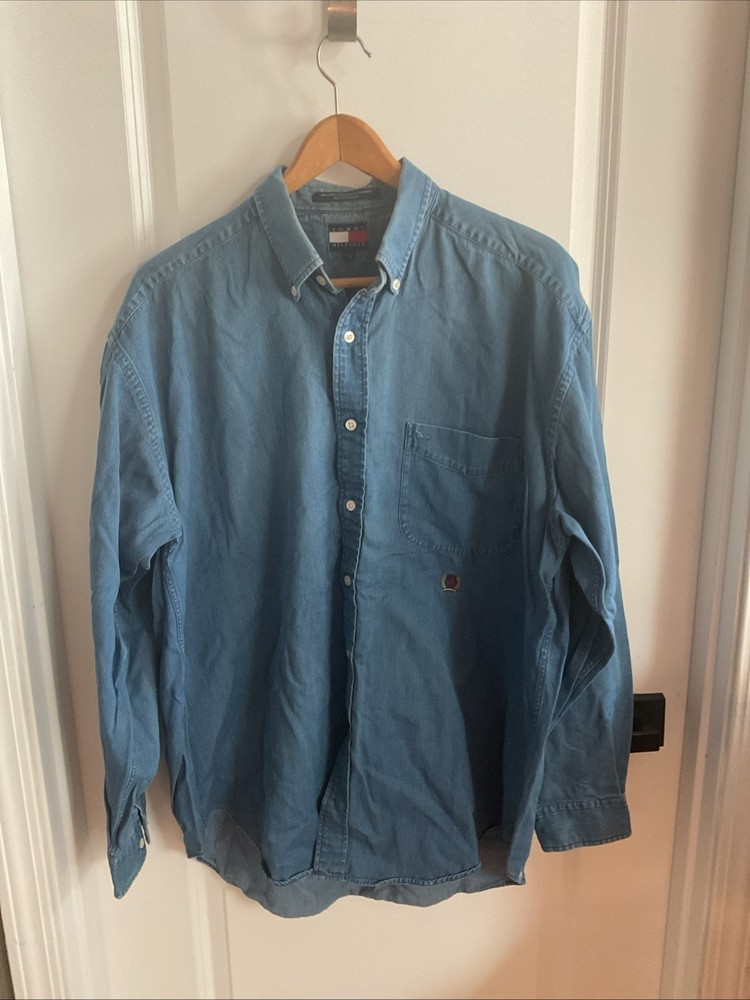 Tommy Hilfiger – Button Down Long Sleeve Shirt – Blue Denim – Men’s Size Large