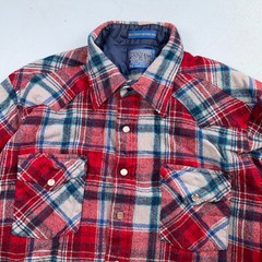 Pendleton VTG 100% Virgin Wool Western Plaid Shirt Pearl Snap Red High Grade