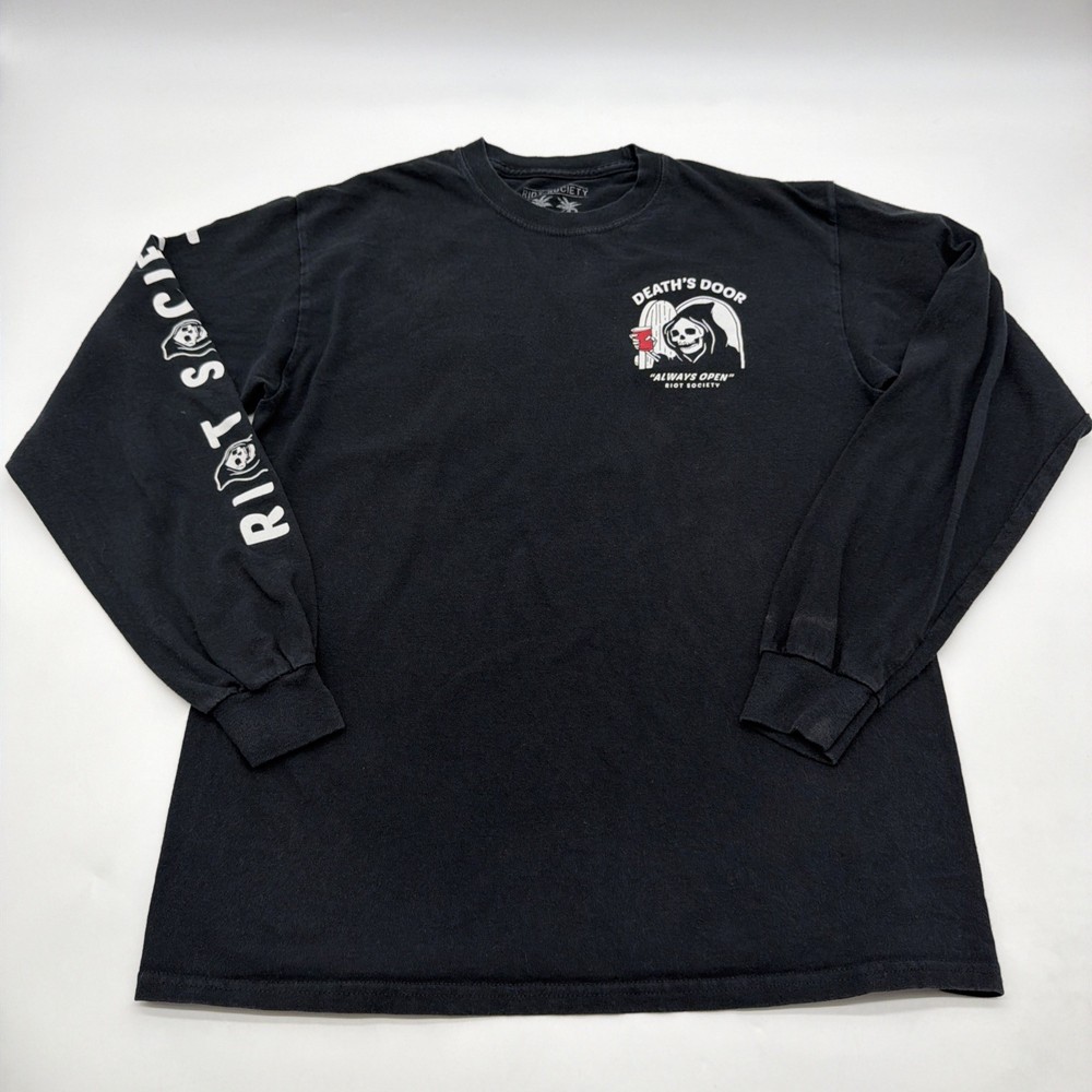 Rio Society Long Sleeve T-shirt Men M Black Geaphic Print Logo 100% Cotton.47917