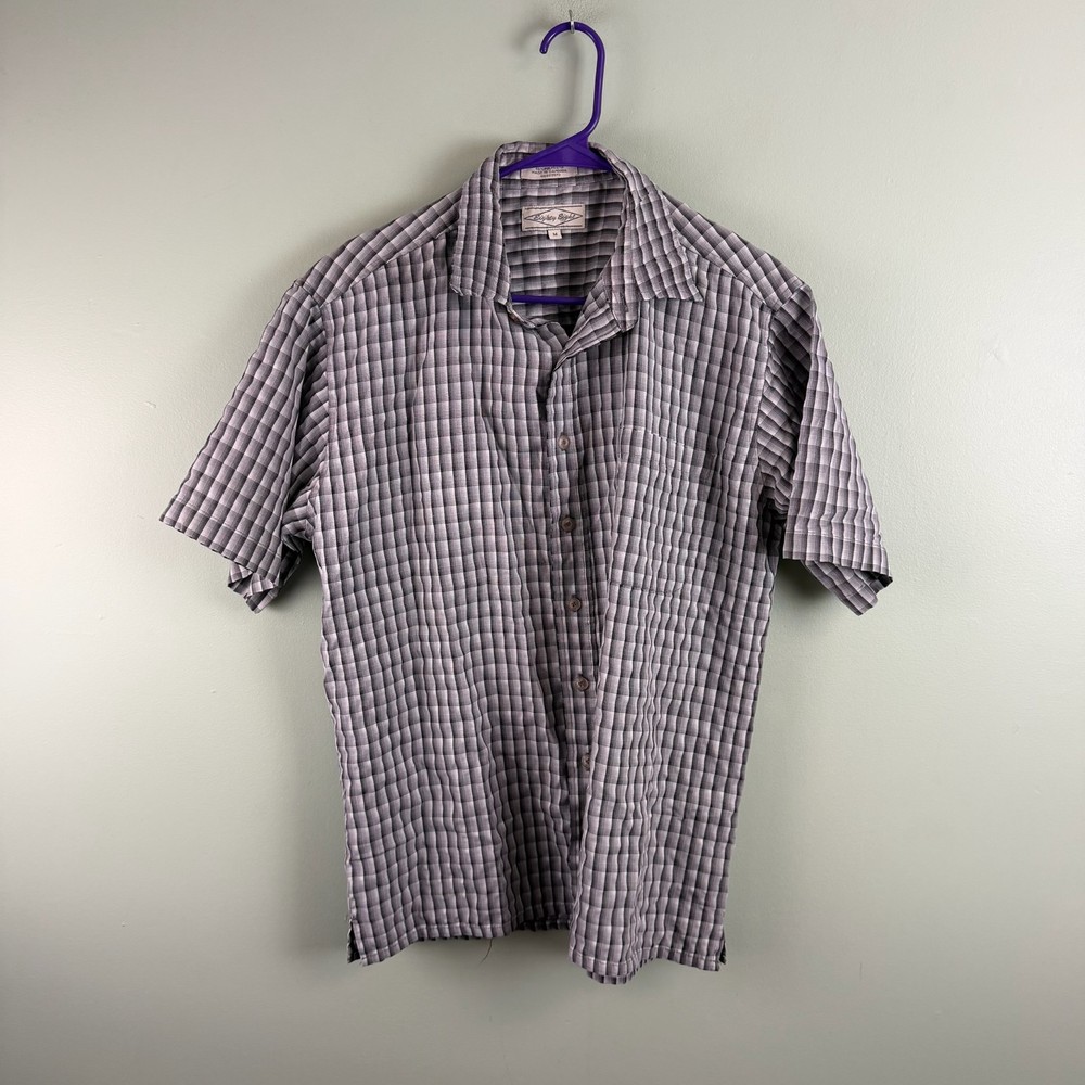 Eighty Eight Rayon Blend Men’s Short Sleeve Plaid Shirt Medium Grey Wavy Plaid