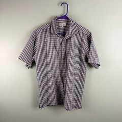 Eighty Eight Rayon Blend Men’s Short Sleeve Plaid Shirt Medium Grey Wavy Plaid
