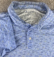 Peter Millar Seaside Soft Touch Pima Cotton Polo All Over Fish Print Mens L Golf