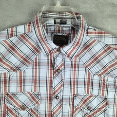 7 Diamonds Vintage Plaid Western Afterglow Shirt Mens Large Red White Pearl Snap