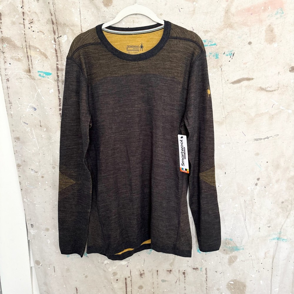 Smartwool Intraknit Thermal Merino Base Layer Crew Charcoal Honey Gold Medium