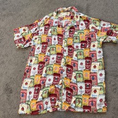 Rowdy Gentleman Hawaiian Shirt Loop Collar Natural Light AOP Viscose Blend Med.