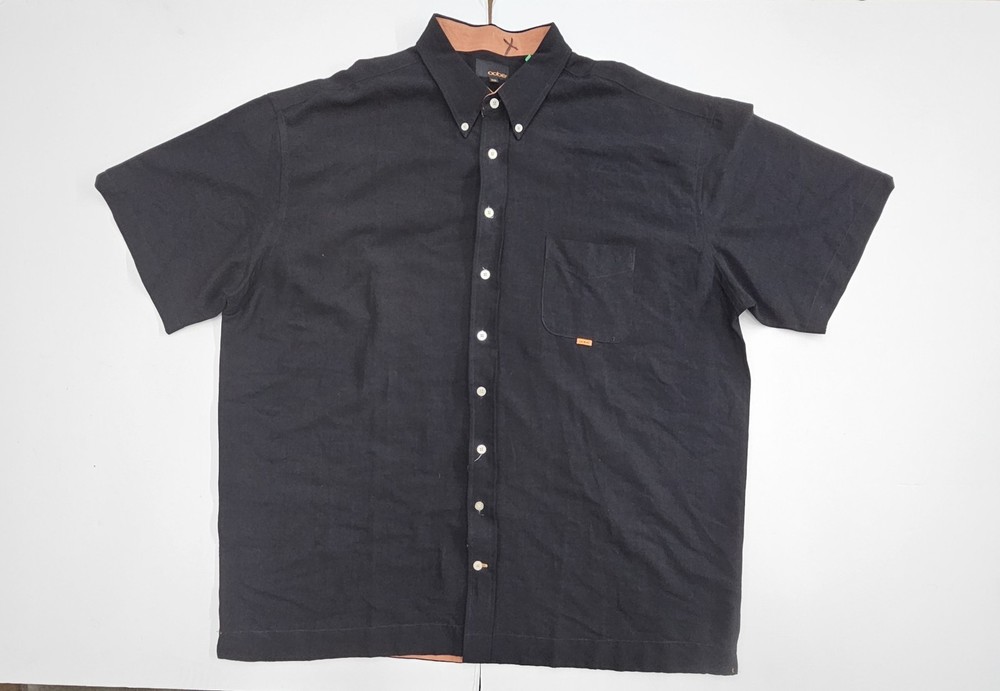 Vintage 90s OOBE Brand Mens XXL Button Down Shirt Black Orange Contrast Rayon