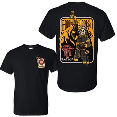 Hook’n & Look’n Skeleton Firefighter Ragtop T-Shirt, 2 Sides, Ragtop Fire Matchb