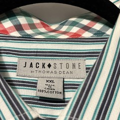 Jack Stone Thomas Dean Flip Contrast Cuff Stripe Casual Oxford Mens 2X XXL Blue