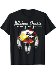 Medicine wheel Mitakuyaoyaxin Native American T-shirt, high quality, 100% cotton