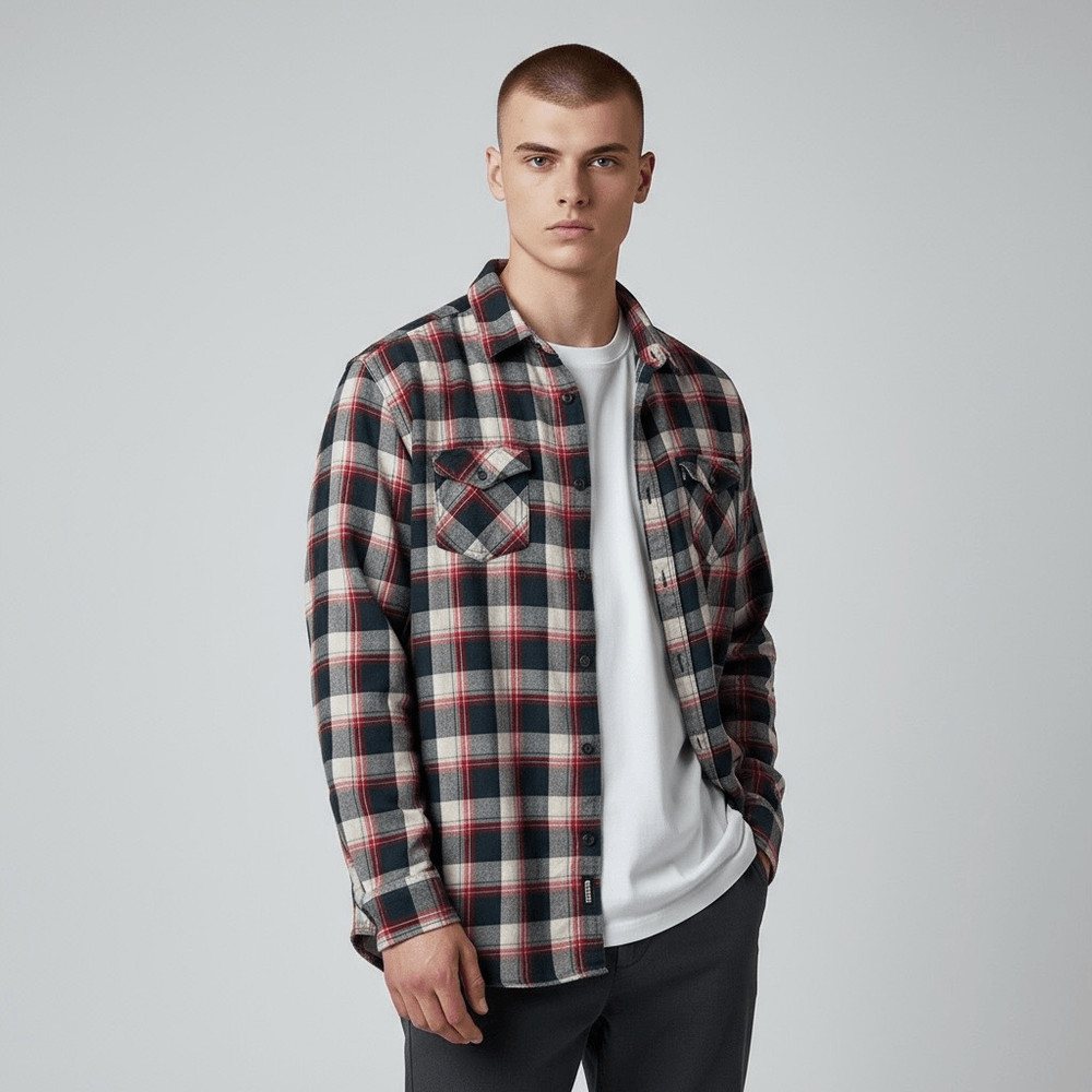 Elixir Black Gray Res Plaid Button Down/Up Long Sleeve Shirt 100% cotton XXL