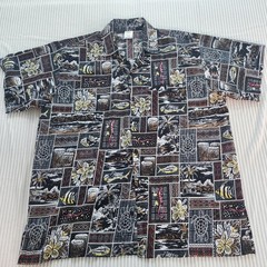 Rima Beachworld Mens XL Hawaiian Shirt Black Terivoile Polynesian Turtle Print