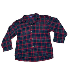 Pendleton Button Up Flannel Shirt Men L Red Green Plaid Night Pajamas 46-48″