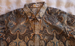Sunan Batik Mens Button Front Shirt Size 4L (US L ) Mulitcolor Paisley Geometric