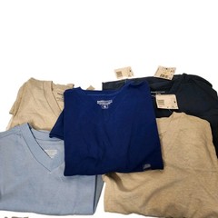 Various Men Cotton Blend Solid Short Sleeves V NECK T-Shirt (Lot Of 5) Blue Tan