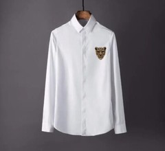 New Men Fashion Leopard Trend Rhinestones Hot Drilling Long Sleeve Button Shirt