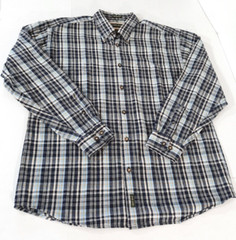 Ruff Hewn Long Sleeve Plaid Button Down Shirt Men L Navy Blue Gold White Lt Blue