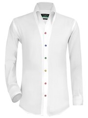 Men High Open Button Down Collar White Cotton Multicolor Buttons Reception Shirt
