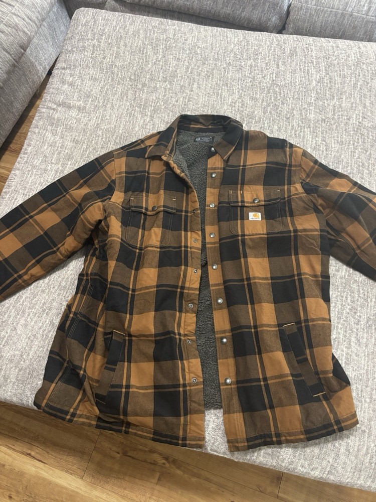 Carhartt Men’s 2XLT Brown and Black Snap Button Up Flannel