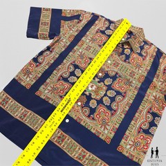 7 Diamonds Men Large Dragon Paisley Print Button Down Short Sleeve Vintage L