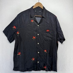 AllSaints Shirt Mens Large Black Floral Relaxed Button Hawaiian Camp Vacation