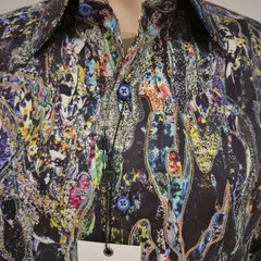 NWT $348 ROBERT GRAHAM EXOSPHERE BUTTON DOWN ABSTRUCT SILVER GOLD EMBROIDERY M
