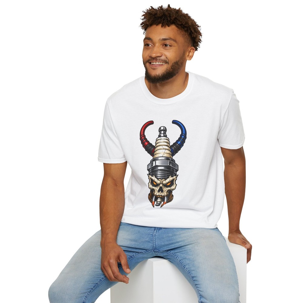 Ignition Devil Garage Mechanic Spark Plug Engine Tattoo Unisex Softstyle T-Shirt