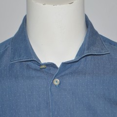 ROBERT TALBOTT Tailored Fit Washed Lightweight Denim Pindot Blue Jean Shirt Sz M