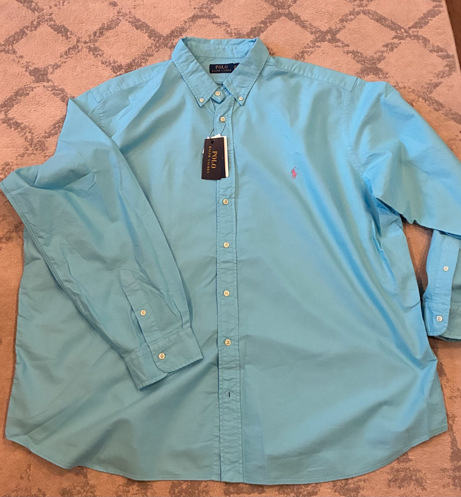 NWT Men’s 3XB Polo Ralph Lauren Oxford Long Sleeve Shirt Big 3XL Sea Green Blue