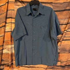 J. Ferrar Men’s Short Sleeve Button-Down Shirt Blue Large Rayon Blend Grid