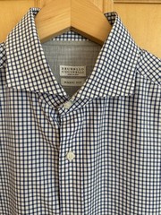 Brunello Cucinelli Blue White Gingham Check Shirt XL Basic Fit Italy Cotton