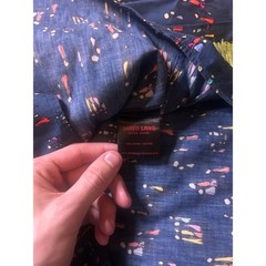 Jared Lang Button Down Men L Navy Blue AfterHours Slim Fit Abstract People Print