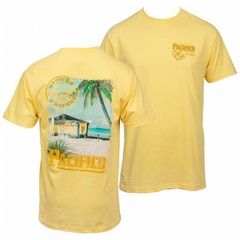 Pacifico Clara Beach Scene Front and Back Print T-Shirt Yellow