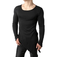 Men Asymmetric Slit Hem Longline T-shirt Top Tee Long Sleeve Shirt Pullover Cosy