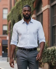 Thomas Sterling Mens Large Performance Dress Shirt 4 Way Stretch Blue White