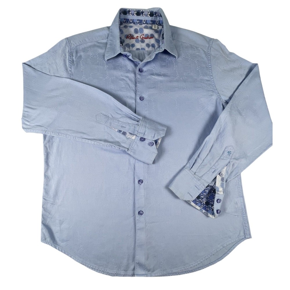 Robert Graham Button Down Mens L Blue Classic Fit Cotton Jacquard Geometric