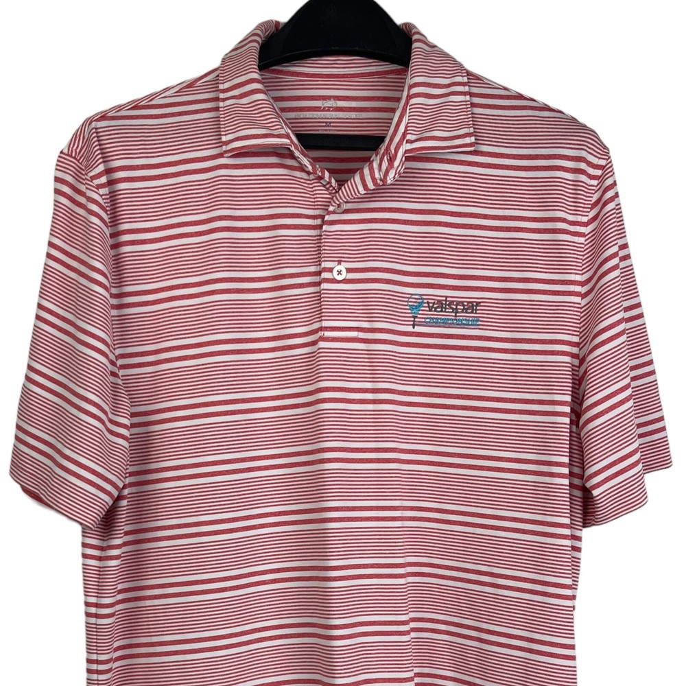 Southern Tide Mens Medium Quick Dry Stretch Golf Polo Red Stripe “Valspar”