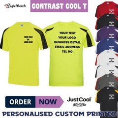 Custom Printred Just Cool AWDis Contrast Cool Sports T-Shirt Football Top Gym
