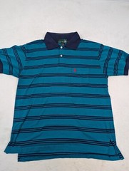 Kings Court Polo Shirt Polyester Cotton Green Stripe. Size Large