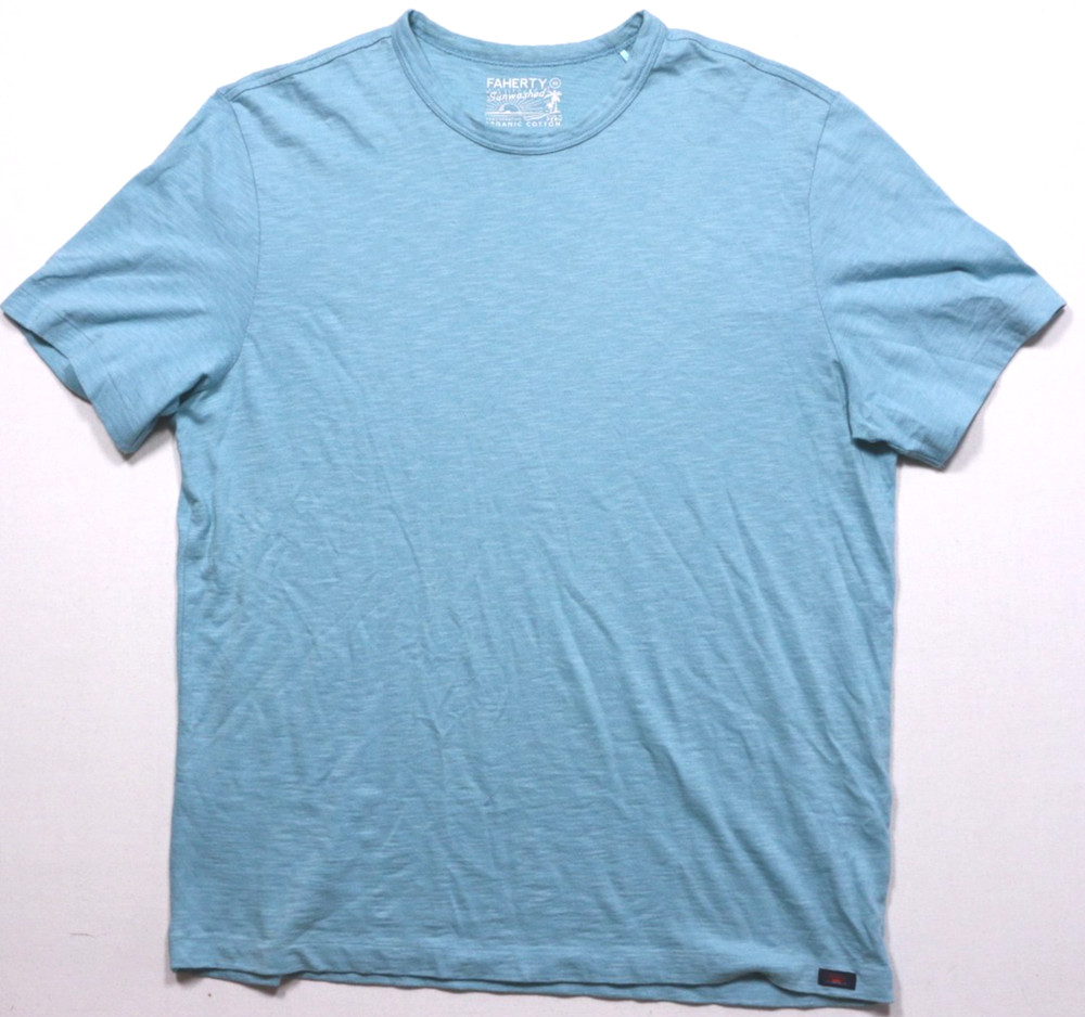 Faherty Sunwashed Crew Neck Tee Organic Cotton Men’s M Sky Blue Short Sleeve