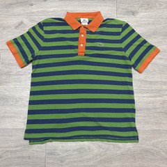 Lacoste Polo Shirt Mens 5 Large Blue Green Striped Pique Short Sleeve Logo