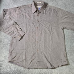 Michael Brandon Mens L Button Down Shirt Taupe Grey Modal Rayon Long Sleeve 4029