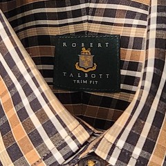 Robert Talbott Button Down Mens Large Brown Plaid Trim Fit Excellent Long Sleeve