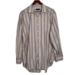 Robert Talbott Striped Button Front Dress Shirt Size 18-36 Warm Brown Tones