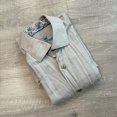 Bertigo Button Down Shirt Men’s Medium Beige Short Sleeve Modern Fit Minimalist