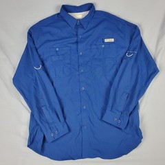 Columbia PFG Tamiami II Long Sleeve Shirt Mens Large Blue Fishing FM7253 L