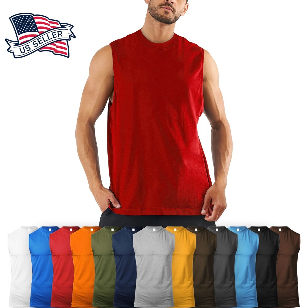 Mens TANK TOP MUSCLE Tee Basic Sleeveless Shirt Plain Cotton Gym Shirts