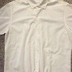 Peter Millar White Solid Short Sleeve Button-Up Shirt, Point Collar, L