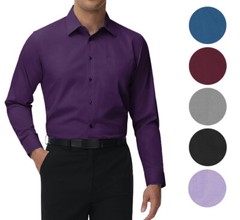 Men’s Classic Long Sleeve Solid Color Barrel Cuff Dress Shirt