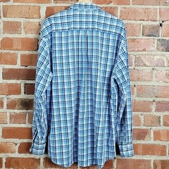 Peter Millar Hidden Button-Down Long-Sleeve Blue Plaid Dress Shirt XL