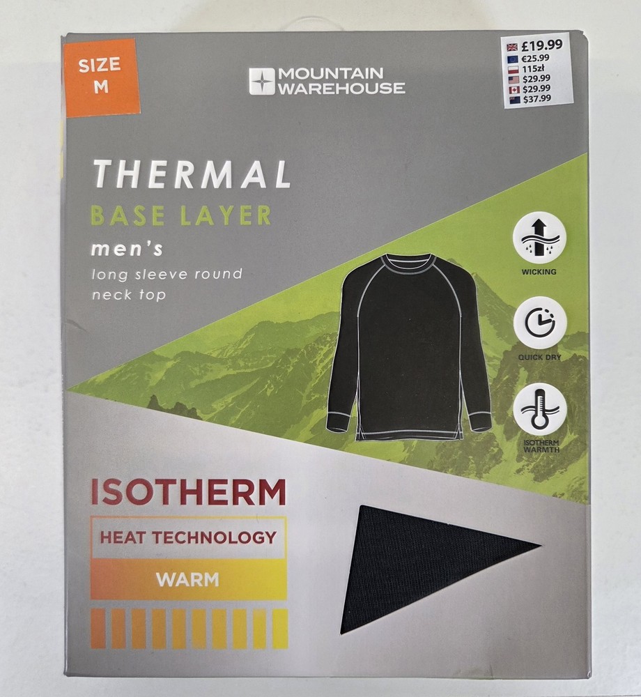 Mountain Warehouse Thermal Base Layer Men’s Medium Grey Long Sleeve Crew Neck